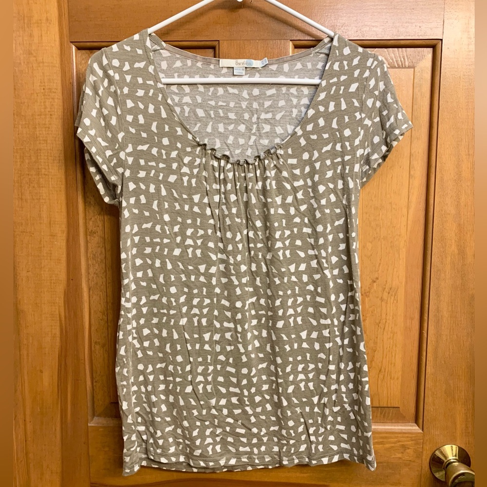 Boden Tan and White Patterned Blouse